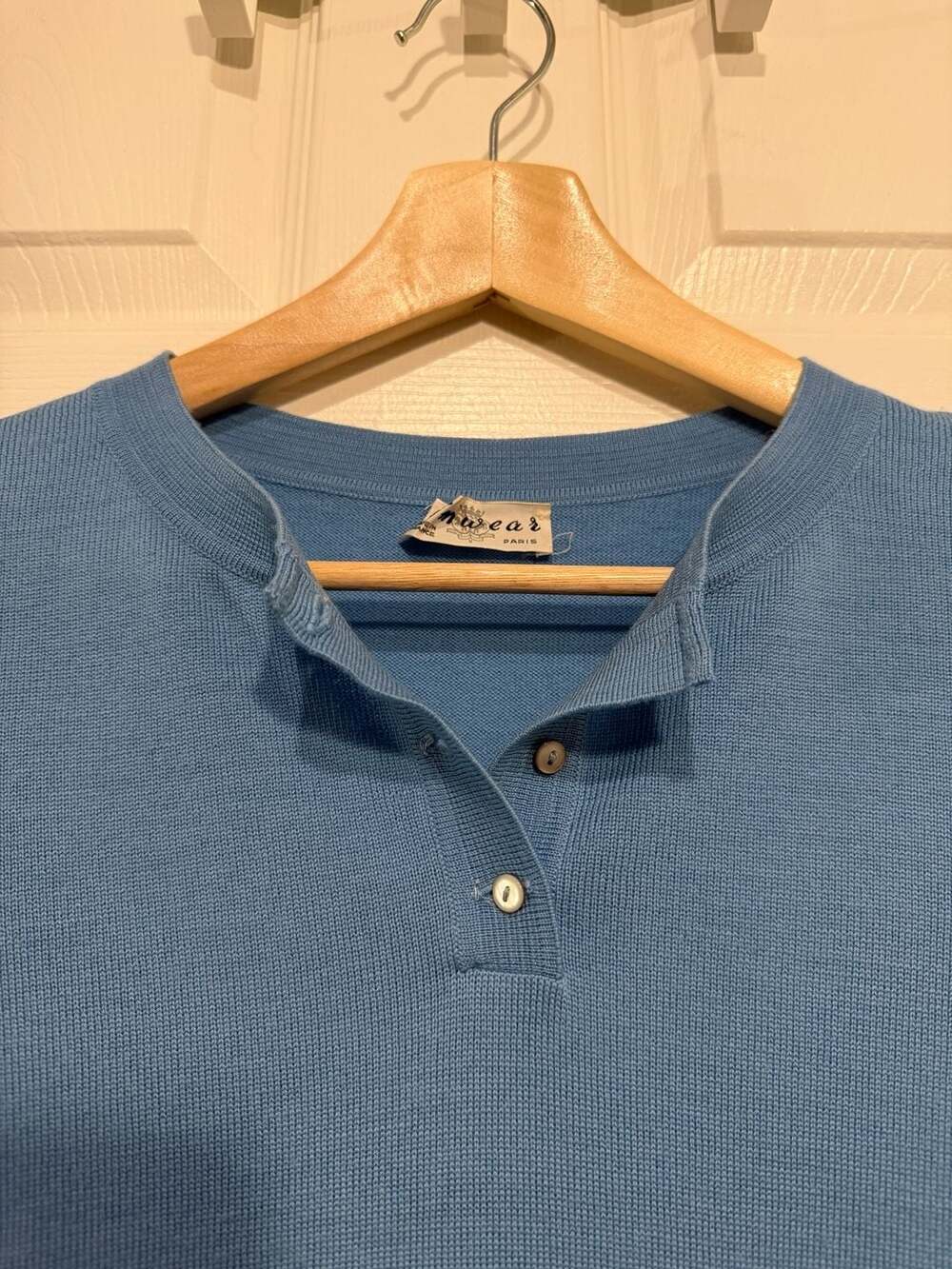 Vintage Timwear Paris 100% Tasmanian Wool Knit Short Sleeve Henley Shirt - Picture 3 of 9